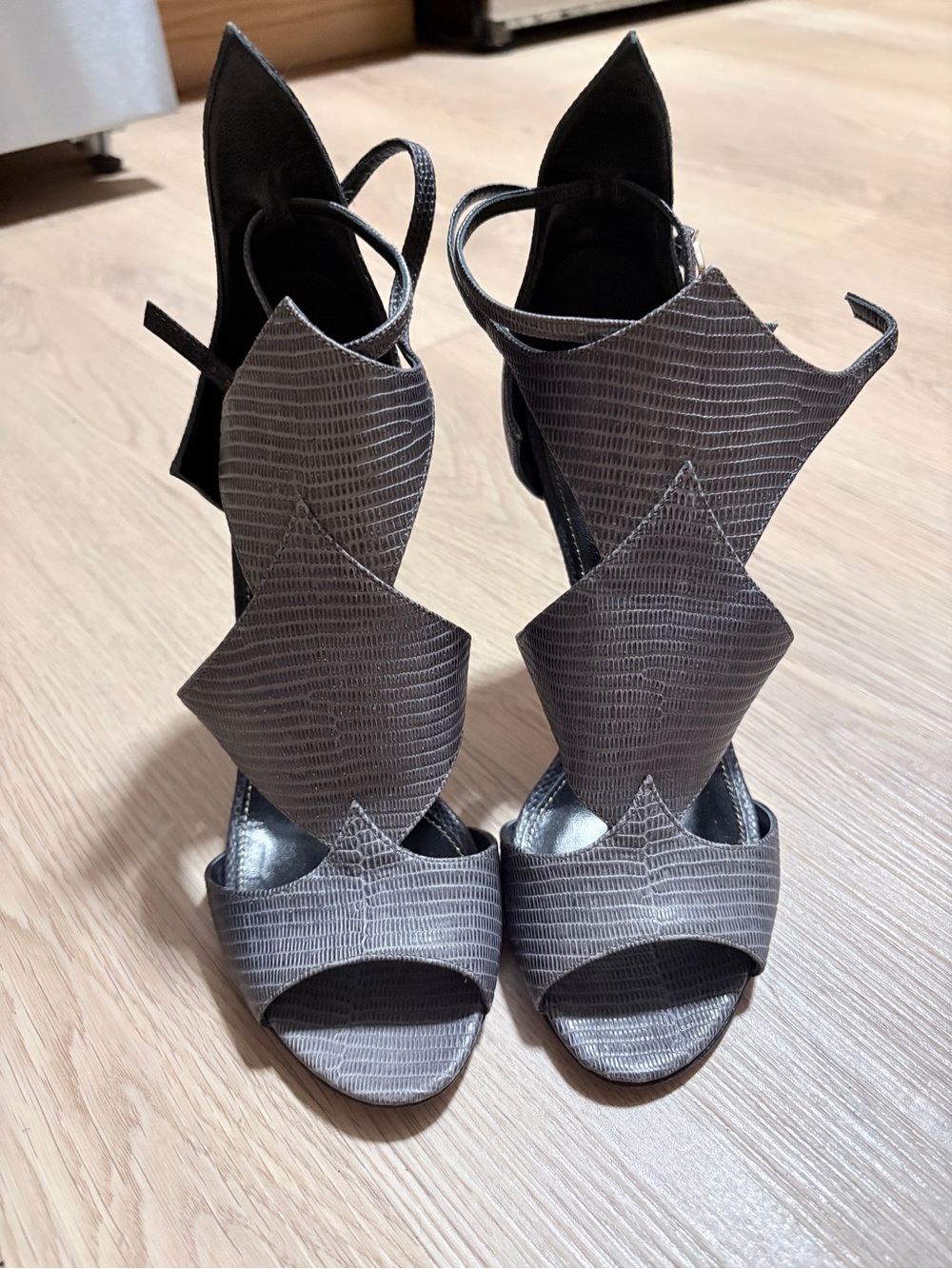 Sergio Rossi Grayish Black Gladiator Heels